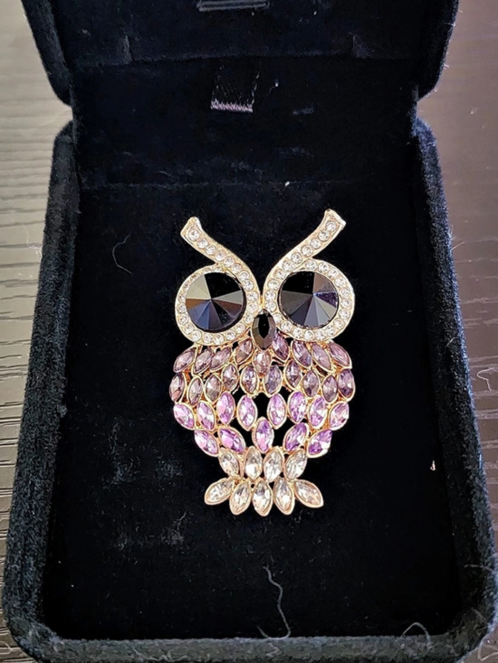 Owl Brooch in Gold & Purple